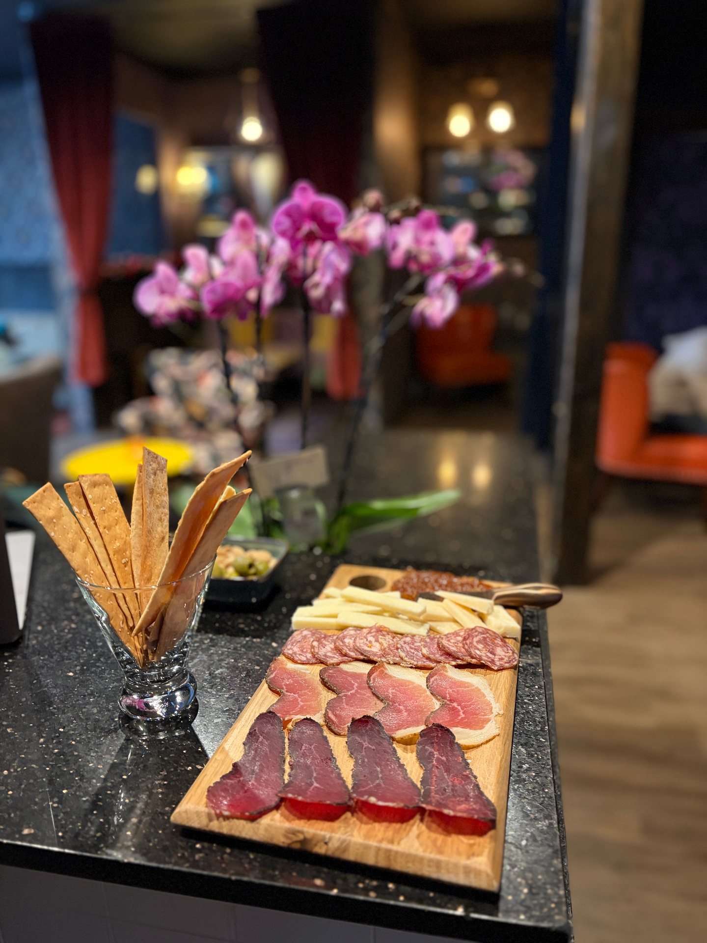 Charcuterie board with cured meats and cheese